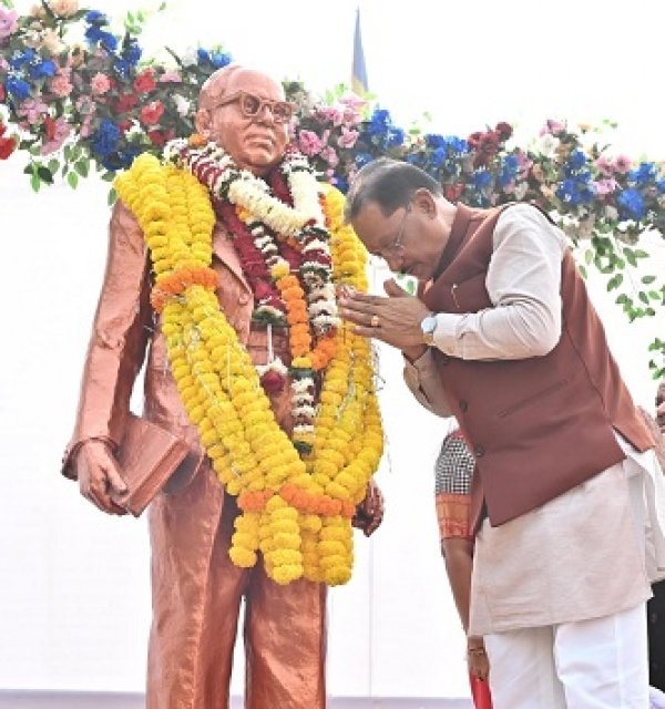 मुख्यमंत्री विष्णुदेव साय ने संविधान दिवस के अवसर पर डॉ. भीमराव अंबेडकर की प्रतिमा पर माल्यार्पण कर किया नमन