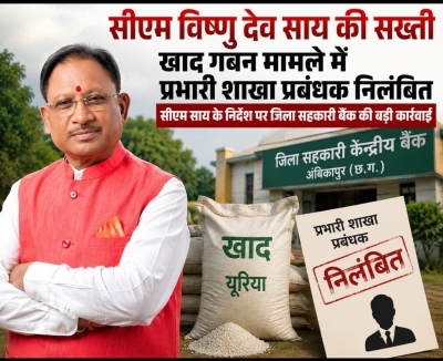मुख्यमंत्री विष्णु देव साय की सख्ती: खाद गबन मामले में प्रभारी शाखा प्रबंधक निलंबित