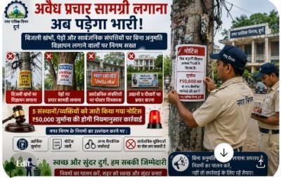 बिजली खंभों, पेड़ों और सार्वजनिक संपत्तियों पर अवैध विज्ञापन लगाने वालों पर निगम की बड़ी कार्रवाई