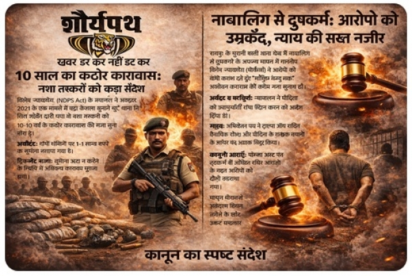 नशे के सौदागरों और दरिंदों पर न्याय का करारा प्रहार ,रायपुर की अदालतों ने सुनाए सख्त फैसले, अपराधियों में मचा हड़कंप