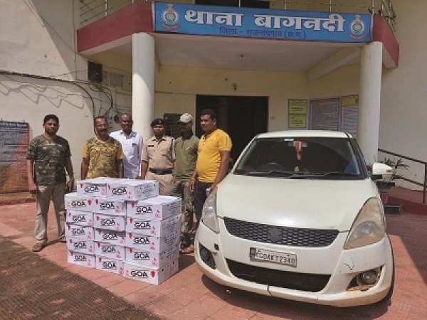 अवैध शराब पर पुलिस की कार्यवाही, कार से 17 पेटी मध्यप्रदेश की शराब जब्त
