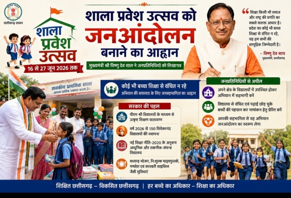 शाला प्रवेश उत्सव को जनआंदोलन बनाने का आह्वान, मुख्यमंत्री साय ने जनप्रतिनिधियों को लिखा पत्र