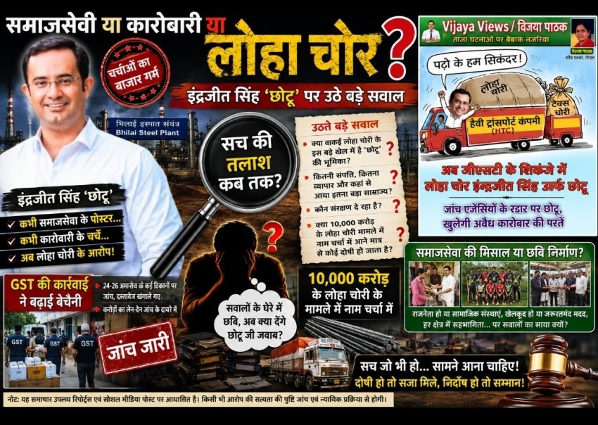 पोस्टर में समाजसेवी, सुर्खियों में ‘लोहा चोर’ का सवाल! इंद्रजीत सिंह ‘छोटू’ की चमकती सामाजिक छवि पर GST की दस्तक ने बढ़ाए सवाल, भोपाल की वरिष्ठ पत्रकार के आरोपों से भिलाई में चर्चाओं का बाजार गर्म
