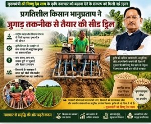 मुख्यमंत्री साय की किसान हितैषी सोच से खेती में नवाचार की नई क्रांति :जुगाड़ तकनीक से किसान ने बनाई सीड ड्रिल, सरकारी योजना और गुणवत्ता युक्त बीज बने सफलता की मजबूत नींव