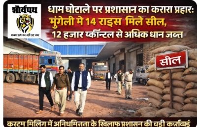 ब्रेकिंग : धान घोटाले पर प्रशासन का करारा प्रहार: मुंगेली में 14 राइस मिलें सील, 12 हजार क्विंटल से अधिक धान जब्त
