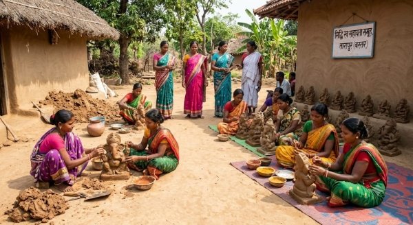 गणेशोत्सव में बस्तर की महिलाओं का कमाल :इको-फ्रेंडली मूर्तियां बेचकर कमाए 1.80 लाख रुपये