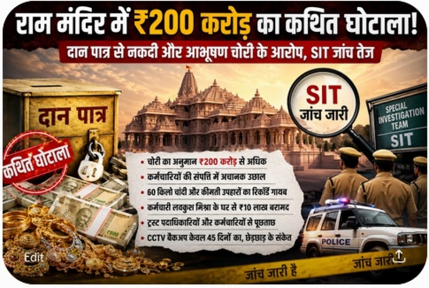राम मंदिर में ₹200 करोड़ के कथित चढ़ावा घोटाले की जांच तेज: दान पात्र से नकदी, आभूषण गायब होने के आरोपों पर SIT की 140 पन्नों की रिपोर्ट तैयार