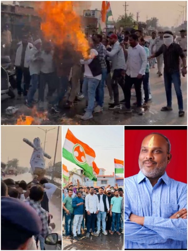 ललित चंद्राकर मुर्दाबाद के नारों से गूंजा अंजोरा,युवा कांग्रेस ने फुका विधायक चंद्राकर का पुतला