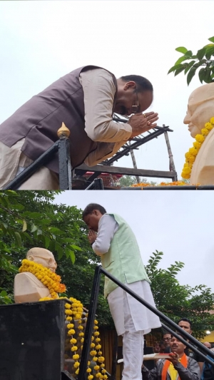 उप मुख्यमंत्री अरुण साव और वन मंत्री केदार कश्यप ने किया महात्मा गांधी की प्रतिमा पर माल्यार्पण