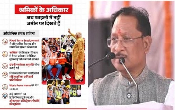 प्रधानमंत्री नरेंद्र मोदी और केंद्रीय श्रम एवं रोजगार मंत्री डॉ. मनसुख मांडविया के नेतृत्व में श्रम सुधारों का ऐतिहासिक क्रियान्वयन : मुख्यमंत्री साय ने दी बधाई