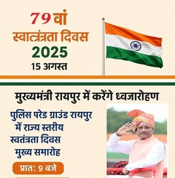 मुख्यमंत्री विष्णु देव साय रायपुर में फहराएंगे तिरंगा, पुलिस परेड ग्राउंड में होगा राज्य स्तरीय मुख्य समारोह