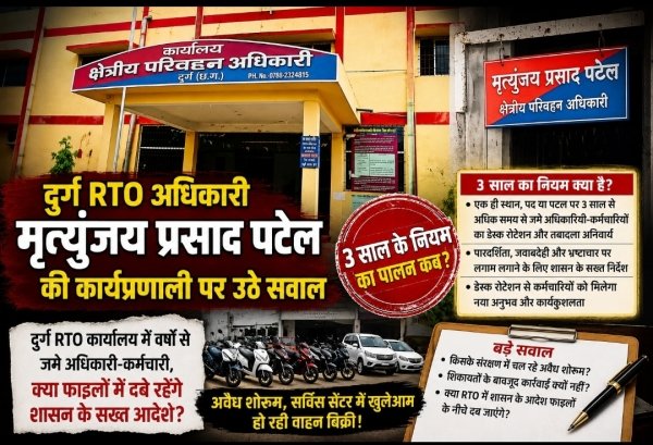 3 साल के नियम पर दुर्ग RTO में सवाल: मृत्युंजय प्रसाद पटेल की कार्यप्रणाली की अब होगी परीक्षा