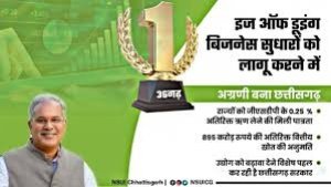 छत्तीसगढ़ इज ऑफ डूइंग बिजनेस सुधारों को लागू करने देश में अग्रणी राज्यों में शामिल