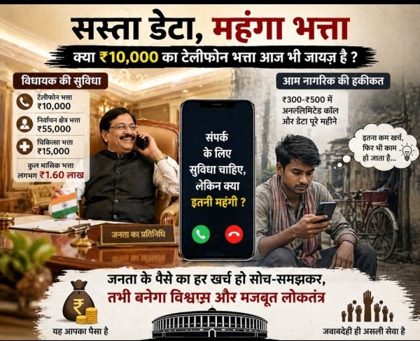 &ldquo;सस्ता डेटा, महंगा टेलीफोन भत्ता: क्या विधायकों को ₹10,000 प्रति माह देना आज भी जायज़ है?&rdquo;