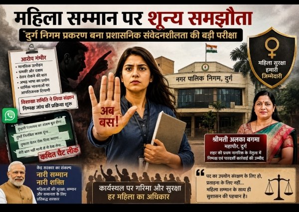 महिला सम्मान पर शून्य समझौता : दुर्ग निगम का मामला बना पूरे प्रशासनिक तंत्र के लिए चेतावनी