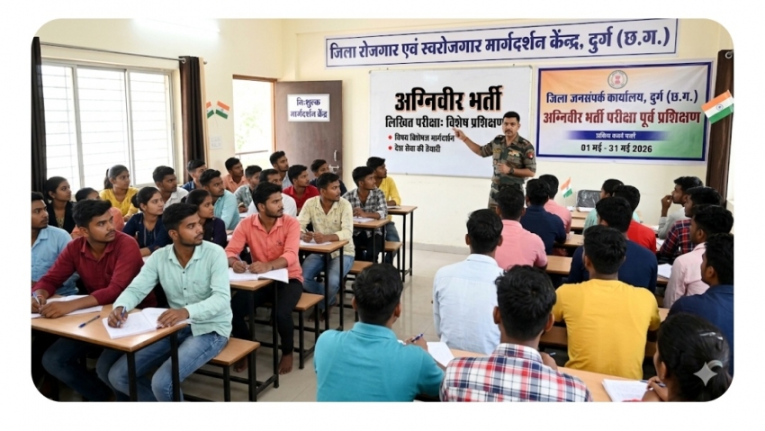 अग्निवीर बनने का सुनहरा मौका: दुर्ग जिला प्रशासन कराएगा लिखित परीक्षा की 'स्पेशल ट्रेनिंग', युवाओं के लिए निःशुल्क कोचिंग की व्यवस्था